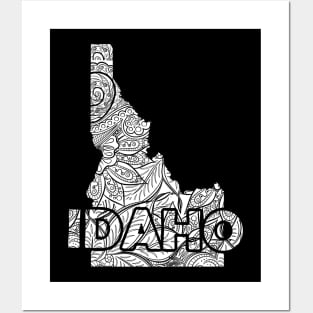 Mandala art map of Idaho with text in white Posters and Art